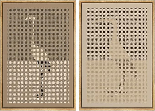 MUDECOR Framed Canvas Print Wall Art Bird Silhouette Modern Minimalist with Heron Crane Illustrations Modern Art Decorative Bohemian Colorful for Living Room, Bedroom, Office - 24"x36"x2 Natural