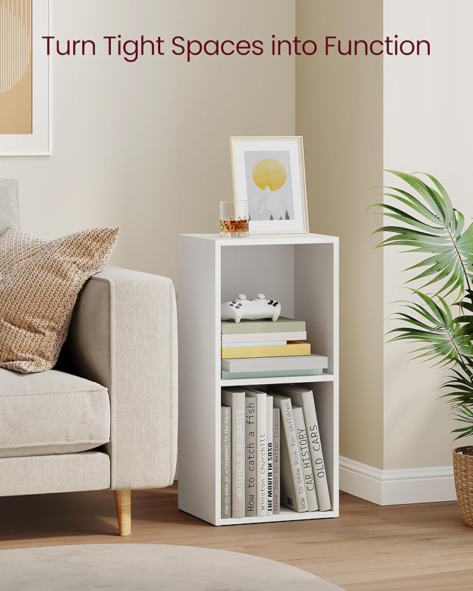 VASAGLE Custos Collection - Bookshelf, 2-Tier Bookcase, Book Shelf, Open Storage Shelf, 9.4 x 11.8 x 25.2 Inches, for Living Room, Home Office, Dining Room, Cloud White ULBC432W01