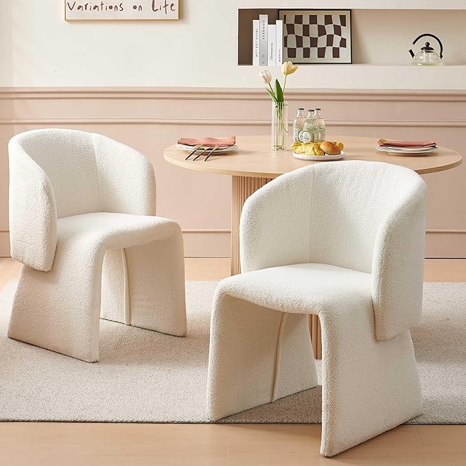 NORDICANA 3-Piece Round Dining Table Set for 2, Rustic 47-Inch Kitchen Table and Chair Set, Dining Set with Off White Upholstered Armchairs, Manufactured Wood Top with Oak Veneer