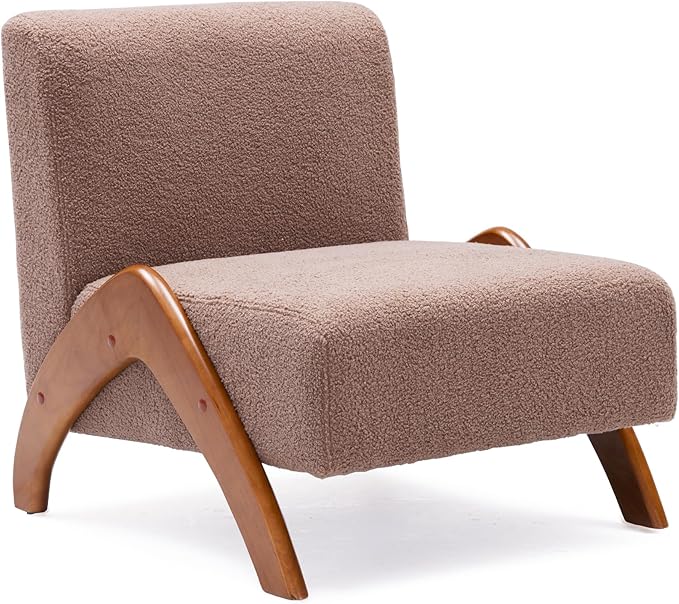 Oversized Accent Chair, upholstered armless mid Century Modern Living Room Chair with Wooden Legs for Bedroom/Office/Cafe, Sherpa Brown