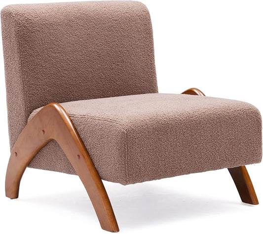 Oversized Accent Chair, upholstered armless mid Century Modern Living Room Chair with Wooden Legs for Bedroom/Office/Cafe, Sherpa Brown