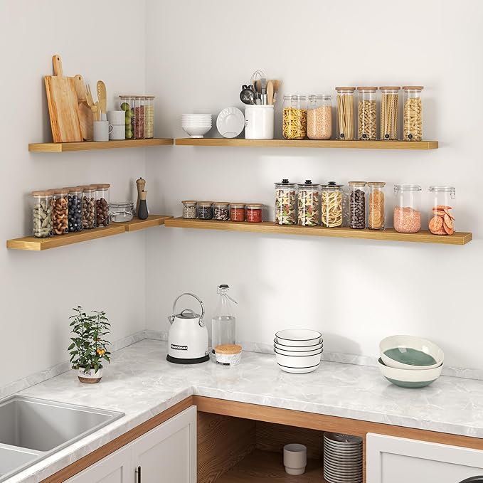 Heimlove Floating Shelves for Wall 40 Inch,Mounted Storage & Display Hanging Shelf with Invisible Brackets,for Bedroom,Living Room,Kitchen,Office,Set of 2,Oak Color