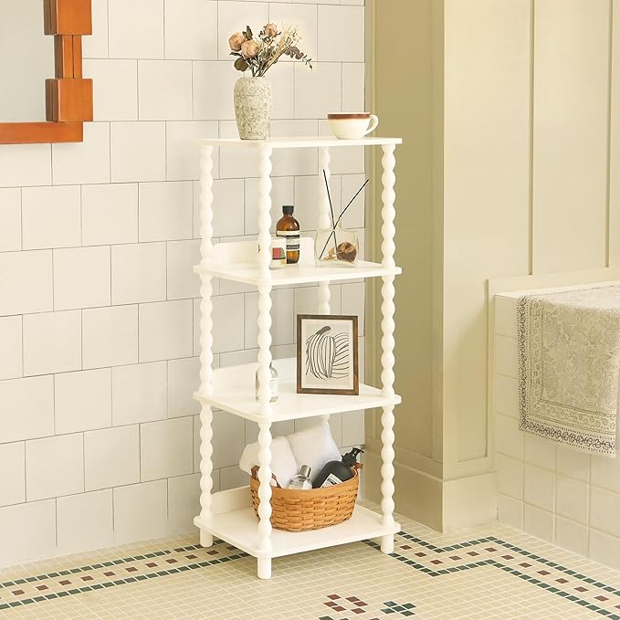 Fultyle Bookshelf, 4-Tier Bookcase with Open Shelves, Modern Book Shelf for Small Spaces, Bedroom, Living Room and Office with Solid Wood Legs (White)