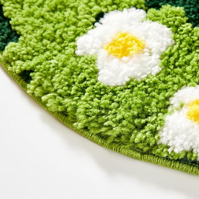 Cute Green Floral Bathroom Runner Rugs Extra Long Bath Mat 24''W x 60''L Non Slip Washable, Modern Chic Boho Aesthetic Trendy Funky Grass Throw Runner Rugs for Kitchen Bedroom Entryway