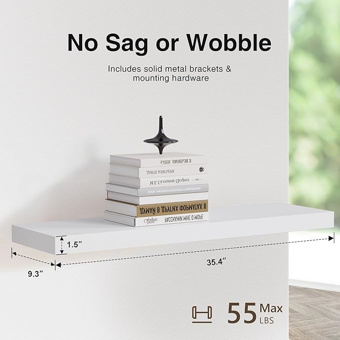 Colima Bathroom Floating Shelves for Wall, 36" Floating Wall Mounted Shelf, Rustic Wood Storage Hanging Shelf for Home Organization, Bathroom, Kitchen, Living Room (Set of 3, White)