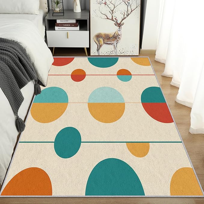 Mid Century Modern Rugs for Bedroom - Washable Colorful Retro Rugs for Living Room - 6x9 ft - Geometric Design Area Rug & Home Decor - Abstract MCM Indoor Carpet with Non Slip Backing