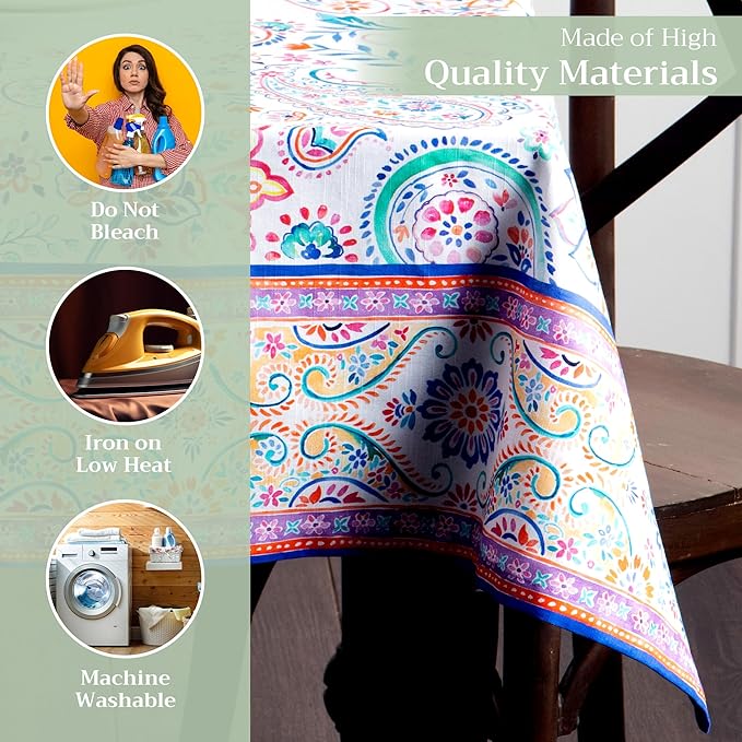 Maison d' Hermine Table Cloth Square Table 100% Cotton 54 x 54 Inches Tablecloth Reusable Decorative for Dining Room Farmhouse Home Valentines Day Decorations Spring Summer - Indian Floral