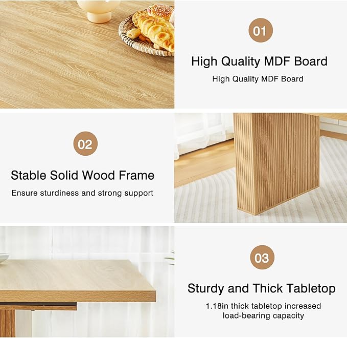 78 Inch Dining Table for 6 8 10, Modern Farmhouse Rectangular Kitchen Table, Long Dining Room Tables with Wood Strip Base for Kitchen Living Room (Natural)