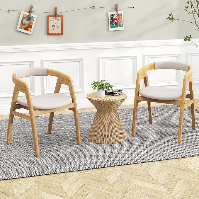 GOFLAME Bamboo Accent Chair, Mid-Century Modern Armchair with Curved Backrest & Seat Cushion, Upholstered Reading Chair, Leisure Chair for Living Room, Bedroom, Study, Natural