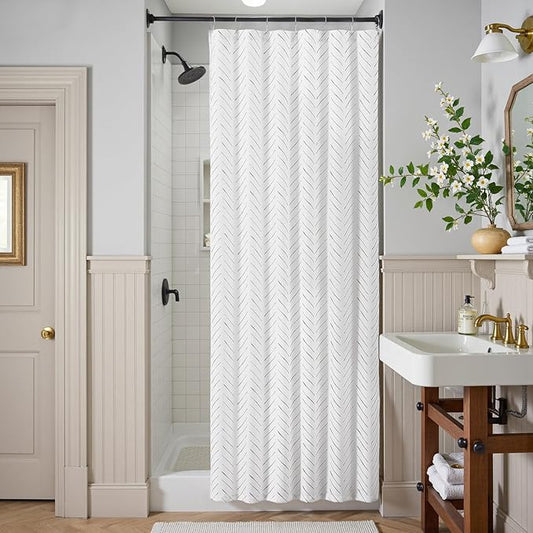 jinchan Small Stall Grey and White Shower Curtain 36x72 Inches Inky Herringbone Chevron Zig Zag Waterproof Fabric Modern Farmhouse Shower Curtains for Bathroom with 7 Hooks