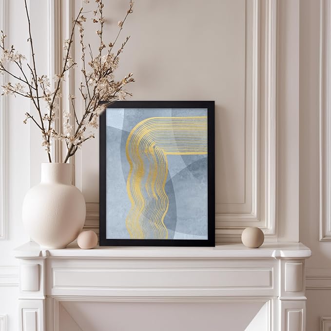 Poster Master Golden Lines Poster - Graphical Illustration Print - Abstract Design - Mid Century Modern Artwork - Visual Art - Chic Boho Artwork - Bedroom Decor - 8x10 Black Framed