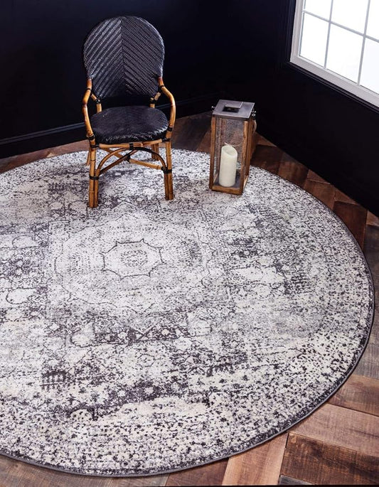 Unique Loom Bromley Collection Area Rug - Wells (3' Round, Ivory/ Gray)