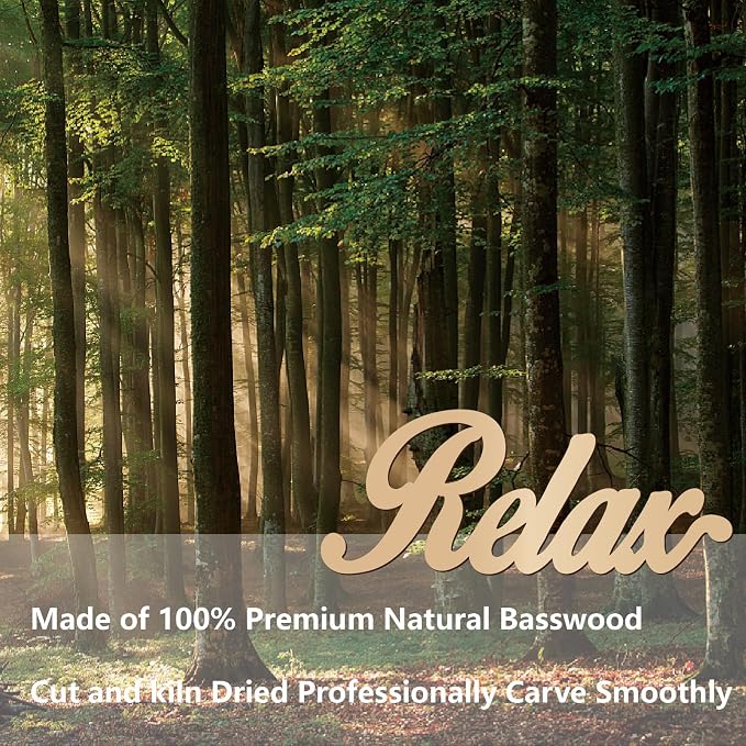 CREATCABIN Relax Wood Cutout Front Door Wooden Decor Letters Cut Art Sign Wall Hanging Decor for Restroom Cafe Shop Canteen Apartment Hotel Mall Rustic Farmhouse Porch Party Indicate Sign 11.9x4.7in
