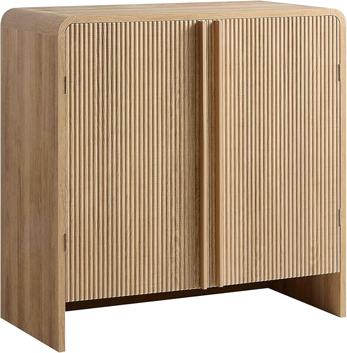 AMERLIFE Fluted Buffet Cabinet with Storage, Modern Sideboard Cabinet with 2 Doors & Adjustable Shelf, Console Table & Credenza for Living Room, Dining Room & Entryway, Natural Oak