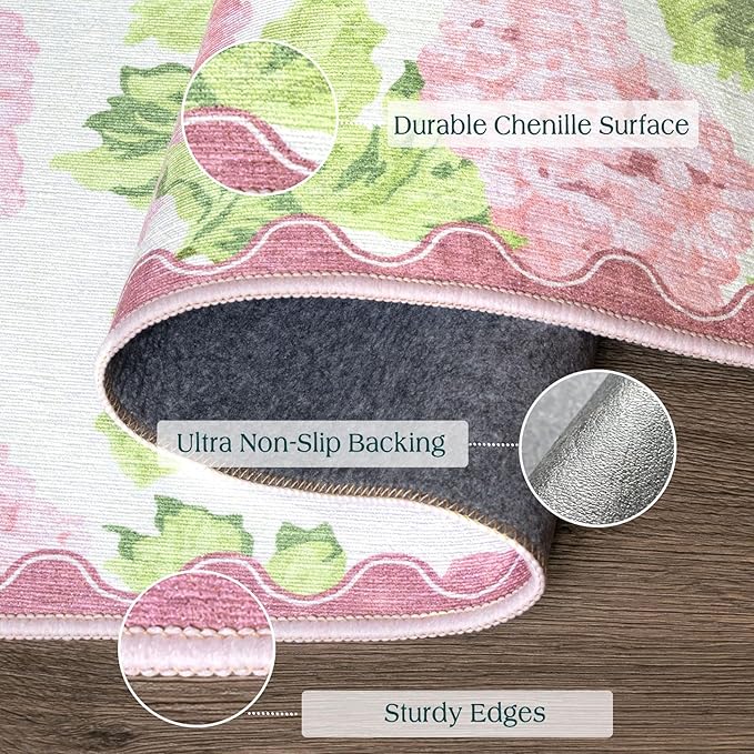 Summer Outdoor Rug - 28" x 43" Front Door Mat Indoor Outside Entrance Non-Slip Washable Outdoor Welcome Mats for Front Door Boho Pink Floral Rug for Entryway Kitchen Bedroom Front Porch Decor