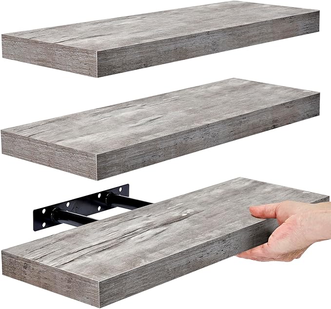 Sorbus Floating Shelves for Wall - Set of 3 Rustic Wood Wall Shelves for Living Room, Kitchen, Bedroom, Bathroom Storage - 16" Book Shelf for Wall/Home Decor, Farmhouse, Frames & Trophy Display