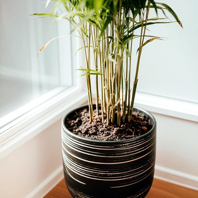 Large Black Ceramic Planter for Indoor Trees, Modern Indoor Floor Planter Pot for Olive Trees & Faux Olive Trees, Pottery Planter with Drainage for Real Plants