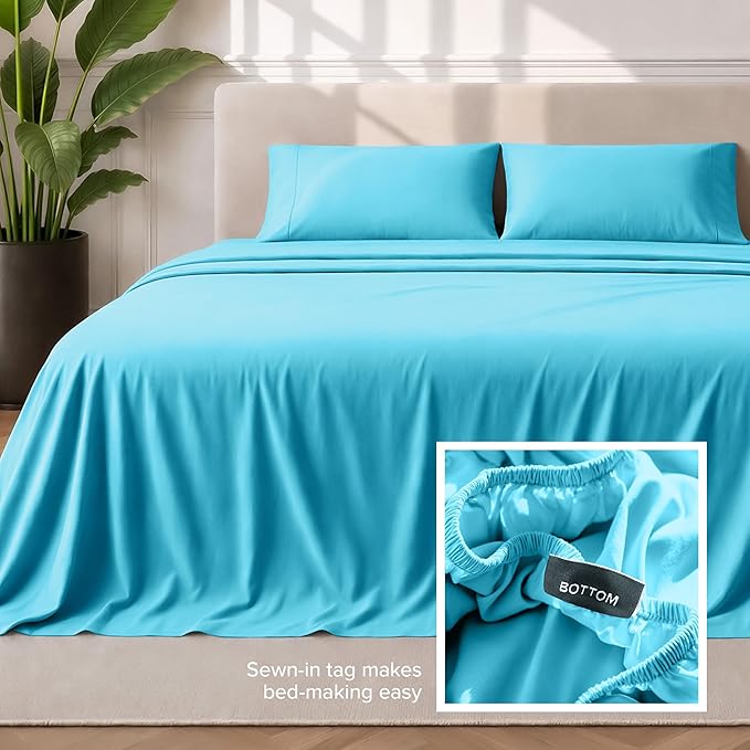 Bare Home Split King Sheet Set - 1800 Ultra-Soft Microfiber Bed Sheets - Double Brushed - Deep Pockets - Easy Fit - 5 Piece Set - Bedding Sheets & Pillowcases (Split King, Aqua)