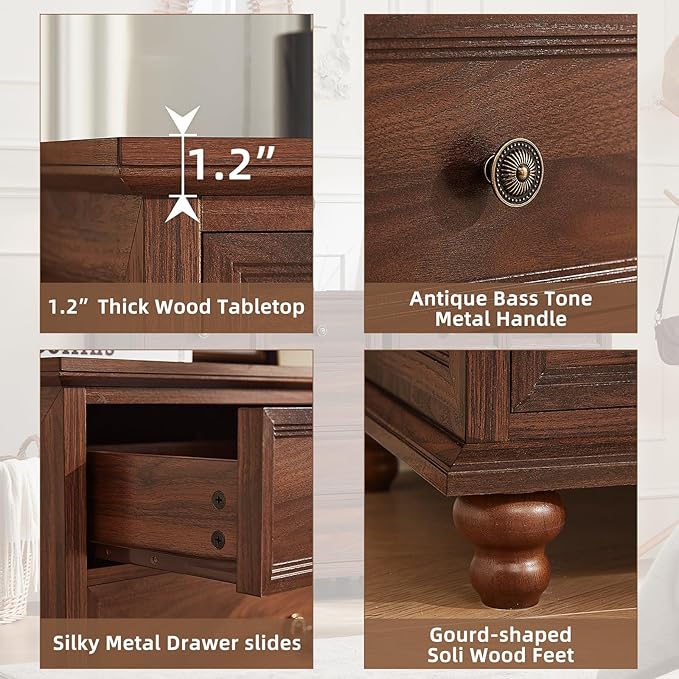 Farmhouse 6 Drawer Dresser Set of 2 for Bedroom, 42" Tall Rustic Chests of Drawers w/ 4 Solid Wood Feet, Mid Century Vintage Wooden Closet Storage Dressers Organizer for Living Room,Brown