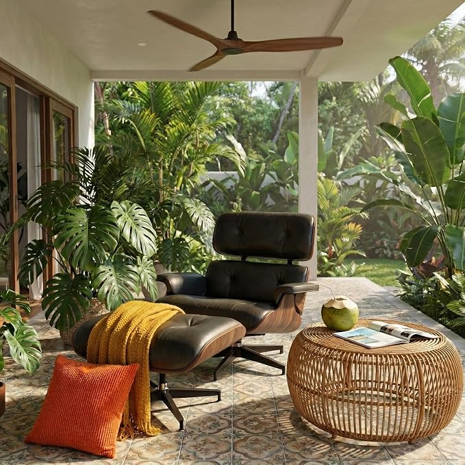 Mid Century Chaise Lounge Chair with Ottoman, Top Black Grain Leather, Modern Office Chair Classic Design, Heavy Duty Base Support for Living Room Study Lounge Office