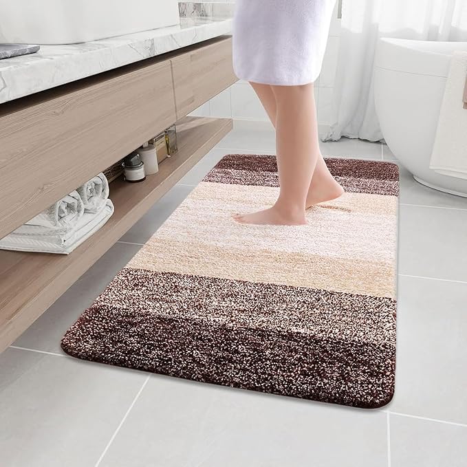 Arotive Microfiber Bathroom Rugs, Shaggy Soft and Absorbent Bath Rug, Non-Slip, Thick Plush Machine Washable Dry Bath Mats for Bathroom, Tub and Shower, 44x32, Brown, Rectangular