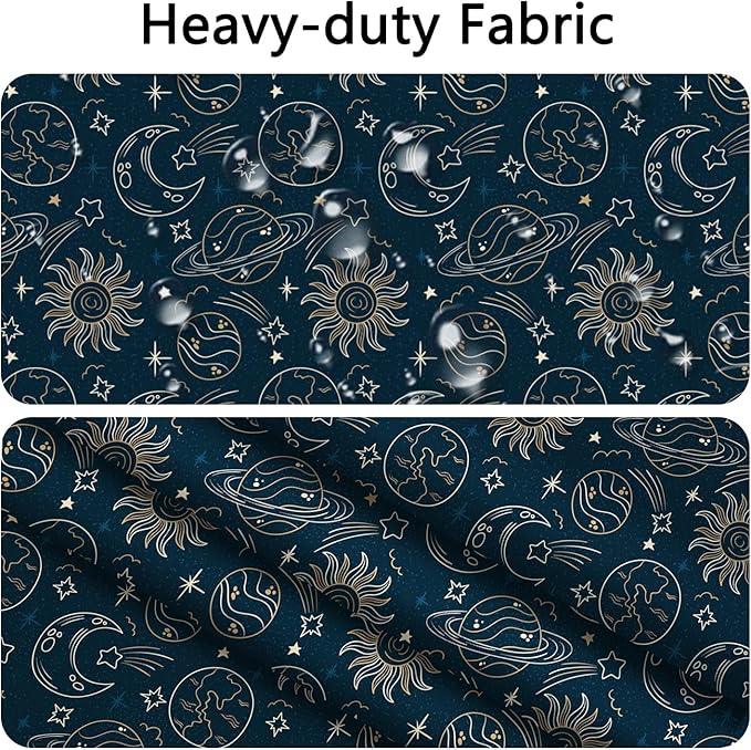 Navy Blue No Hook Shower Curtain with Snap in Liner Set - Galaxy Universe with Sun, Moon and Stars, Waterproof Fabric Double Layers for Kids Bathroom, See Through Top Window, 71x74 Inch