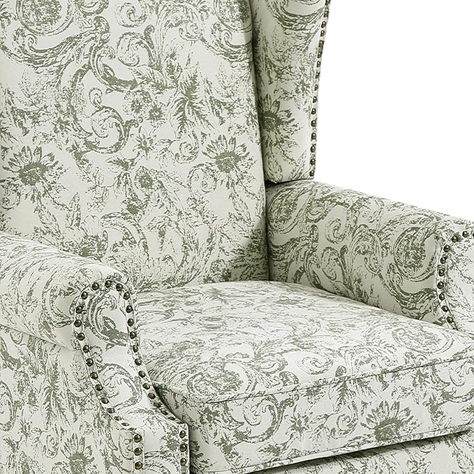 Lumibee High Back Accent Chair Set of 2, Armchair in Fabric,Comfy Upholstered Wingback Single Sofa Reading Chairs with Solid Wood Legs for Living Room,Bedroom,Office-Rococo Green