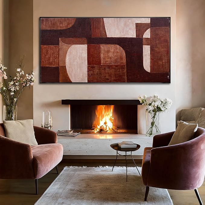 SOUGUAN Neutral Wall Art Abstract Canvas Print Brown and White Wall Decor 29"x58" Decorations for Bedroom Artwork for Living Room
