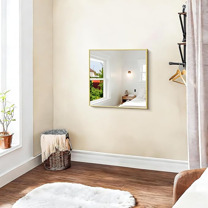 KOCUUY Gold Bathroom Mirror, 24"x24" Rectangle Bathroom Mirror for Wall, HD Tempered Glass, Anti-Rust Frame, Modern Design for Bathroom, Bedroom, Living Room, Entryway
