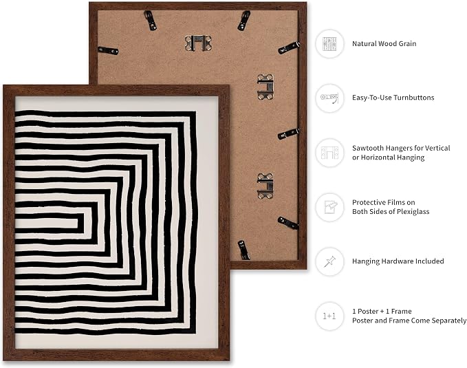 Poster Master Japanese Ink Poster - Rectangle Tunnel Print - Geometric Illustration - Abstract Illustration - Line Artwork - Mid Century Modern Art - Minimal Living Room Design - 11x14 Brown Framed