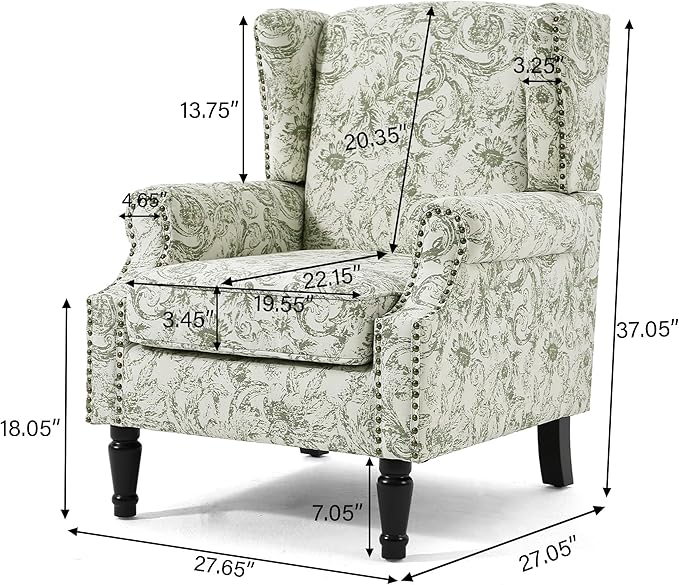 Lumibee High Back Accent Chair Set of 2, Armchair in Fabric,Comfy Upholstered Wingback Single Sofa Reading Chairs with Solid Wood Legs for Living Room,Bedroom,Office-Rococo Green