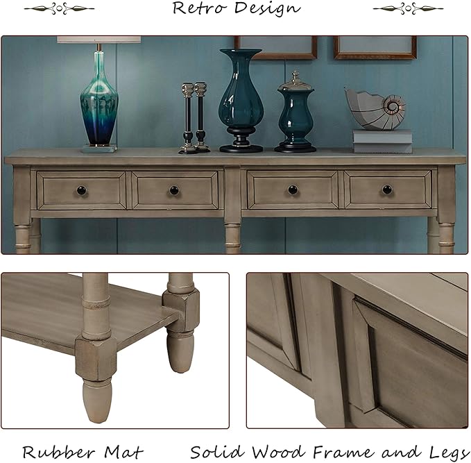 Merax Retro Console Table Sofa Table for Entryway with Drawers and Shelf Living Room Table (Grey Wash)