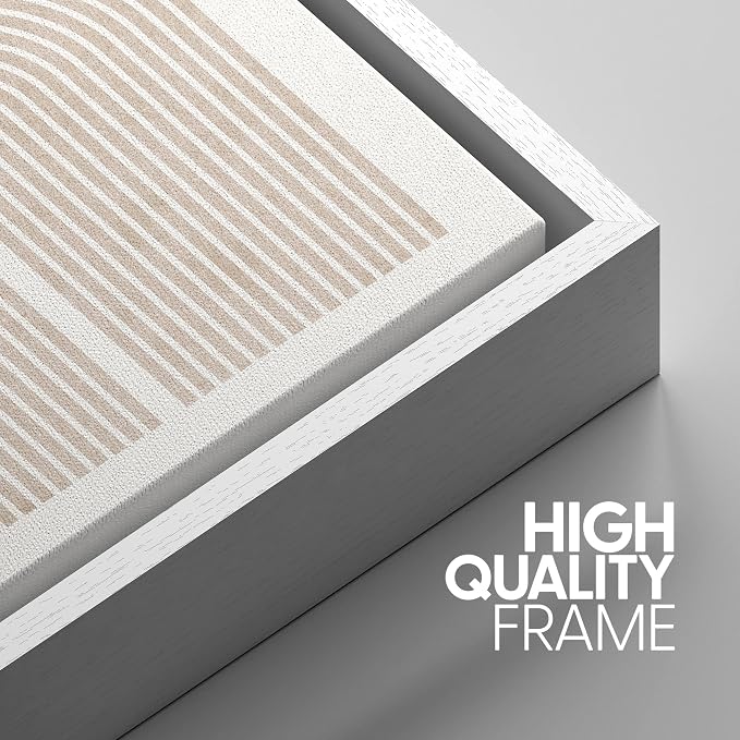SIGNWIN Framed Canvas Print Wall Art Set Geometric Duotone Tan Spiral Waves Shapes Abstract Illustrations Modern Art Decorative Nordic Calm/Zen for Living Room, Bedroom, Office - 24"x36"x3 White