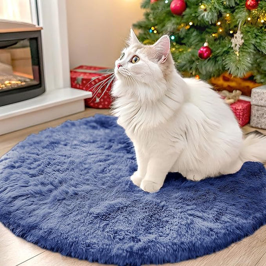 OLANLY Denim Blue Round Rugs for Bedroom - Machine Washable, 2 ft Circle Area Rugs for Living Room, Soft and Fluffy Shaggy Carpet for Teen Girl and Boys, Nursery Rooms, Dorms, Home Decor Aesthetic