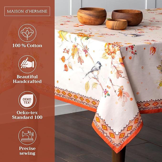 Maison d' Hermine Table Cloth Square Table 100% Cotton 54 x 54 Inches Fall Tablecloth Reusable Everyday Use for Thanksgiving Christmas Decorations Dining Farmhouse Party (Kelim - Prairie)