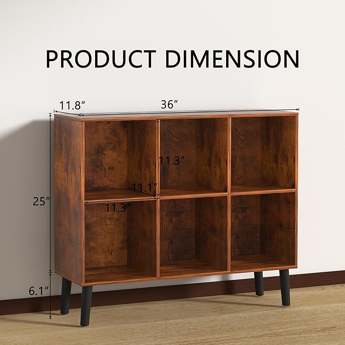 6 Cube Storage Organizer with Legs, 3 Tier Cube Low Bookcase Freestanding Storage Display Organizer for Home Office, Three-Cubes Open Shelf Bookshelf (Retro Brown, 6 Cube Horizontal)