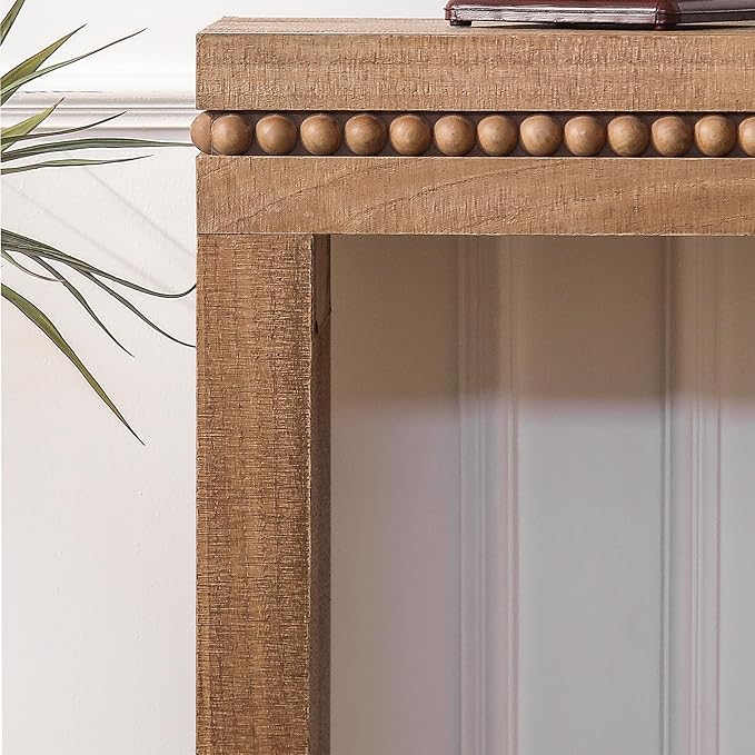 Wood Console Table, 64" Retro Long Sofa Table Behind Couch with Real Wood Beads Decor, Wooden Narrow Sofa Table Hall Table for Living Room Foyer Entrance Entryway, Natural