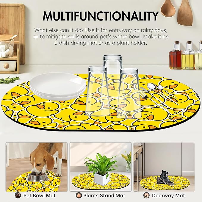 Oval Bath Mat Cute Cartoon Ducks Diatomaceous Mud Mats with Rubber Backing Ultra Soft Washable 23.6"×15.7" Quick Dry Thin Bath Rugs for Bathroom Floor Bathtub Vanity Easy Care