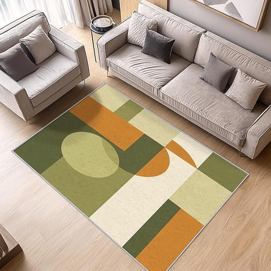 Mid Century Rug 7x8, Washable Modern Geometric Rugs for Living Room Bedroom, Minimalist Area Rug for Home Decor, Non Slip Backing Floor Carpet with Gripper - 7 x 8 ft