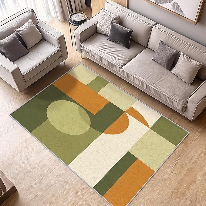 Mid Century Throw Rug 2x3, Washable Modern Geometric Rugs for Entryway Bedroom Kitchen, Minimalist Area Rug for Home Decor, Non Slip Backing Indoor Floor Mat Carpet with Gripper - 2 x 3 ft