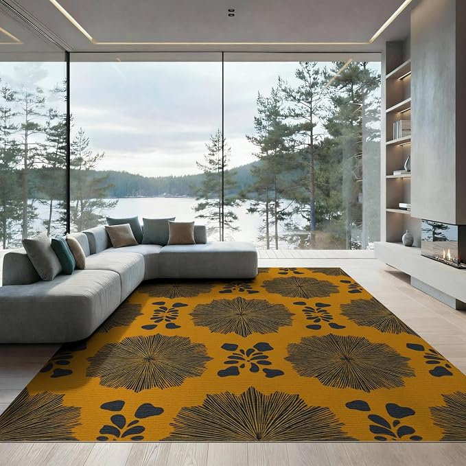 8'x10' Washable Flatwoven Rug, Black Modern Geometric Stain Resistant Extra Large Carpet Non-Slip Chair-Friendly Mat for Dining Room, Large Office, Lounge | Ref:2229843