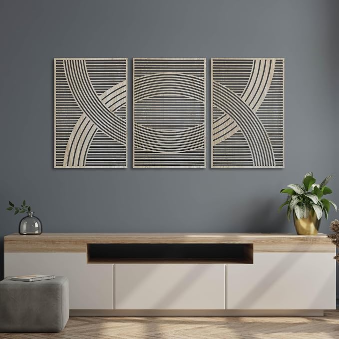 Wood Boho Wall Art, Large Mid Century Modern Wall Decor, Rustic Wooden Wall Art, Bohemian Wood Wall Hangings, Abstract Home Decor Gift