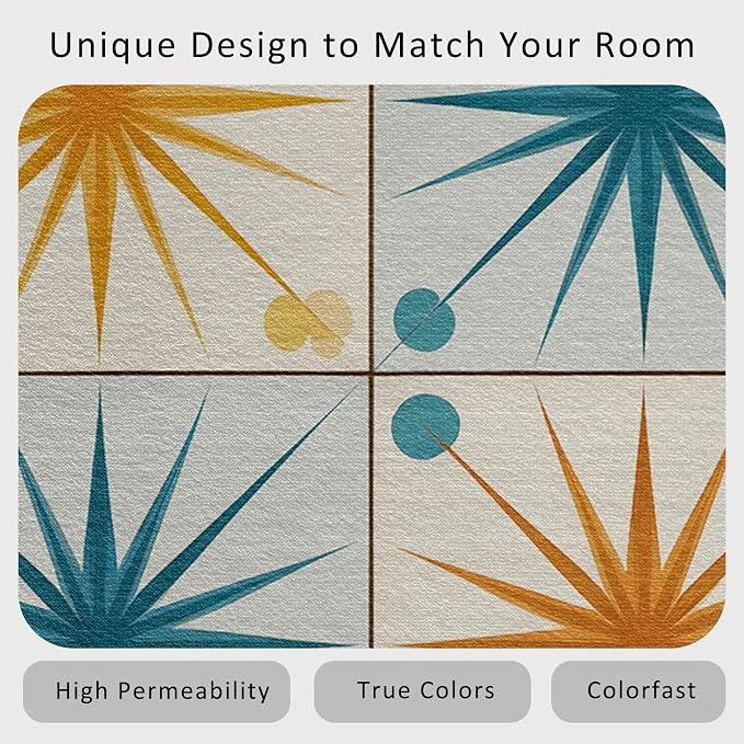 Starburst Rug 7x9 Mid Century Atomic Checkboard Distressed Pattern Area Rugs for Living Room, Bedroom, Starburst Home Decor Accessories Indoor Carpet, Non Slip & Machine Washable