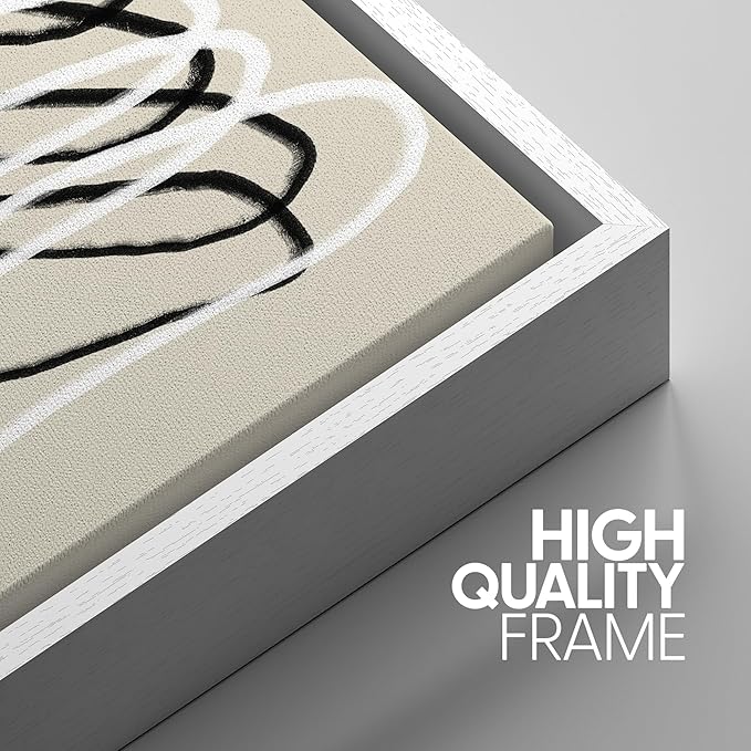 SIGNWIN Framed Canvas Print Wall Art Set Grunge Watercolor Paint Strokes Abstract Shapes Cozy Neutral Modern Art Decorative Boho Relax/Zen Nordic for Living Room, Bedroom, Office - 24"x36"x3 White