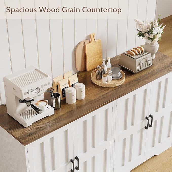 Sideboard Buffet Cabinet, Modern Farmhouse Kitchen Storage Cabinet, 63" Modular Accent Cabinet Coffee Station Bar Media Console Table Credenza for Kitchen Dining Room, Living Room Entryway Hallway