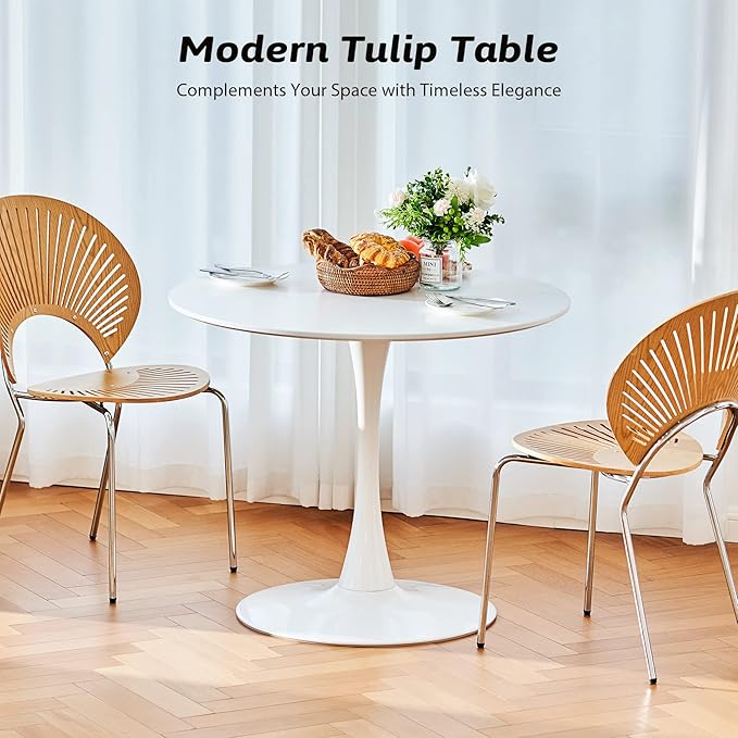 VONLUCE White Round Dining Table,36" Tulip Table,Kitchen Table for 4 to 6 Person,Modern Furniture with MDF Top & Pedestal Base for Dining Room, Living Room White