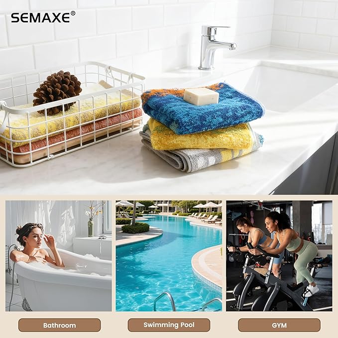 SEMAXE Hand Towels for Bathroom, 100% Cotton Towels with Hanging Loops, Soft and Absorbent, 4 Pack Hand Towel Set for Gym, Shower, Hotel and Spa, Decorative Checkered Towel