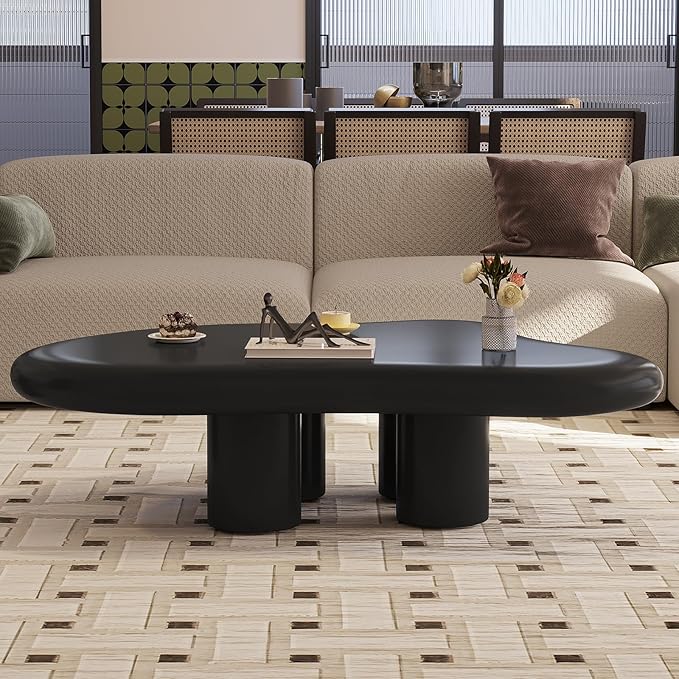 35.82" Black Cloud Coffee Table, Modern Round Edge Coffee Table with 4 Sturdy Support Legs and 2.67" Thick Tabletop,Easy Match for Living Room, Bedroom, Balcony,Patio