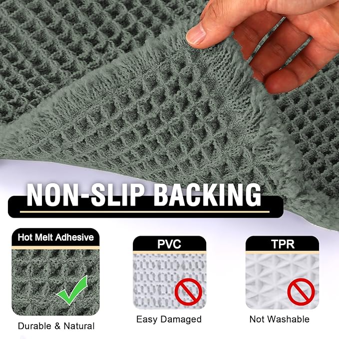 H.VERSAILTEX Upgraded Waffle Bath Mat Super Absorbent Non Slip Bath Rugs for Bathroom Floor Machine Washable Dry Fast Bathroom Rugs for Beside Tub, 24" x 36", Lichen