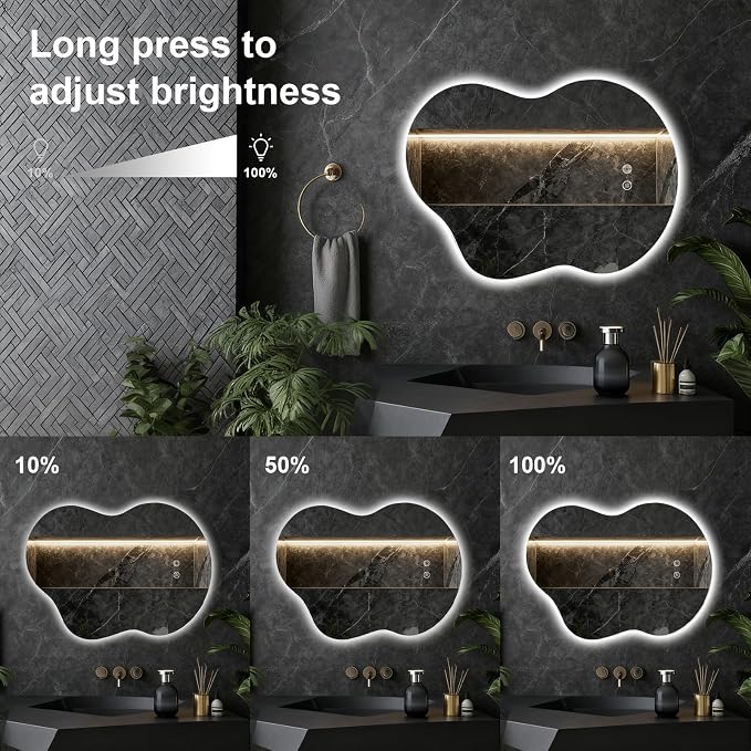 Asymmetrical Lighted Mirror for Bathroom,Modern LED Vanity Mirror with Backlit,Fog-Free,Tri-Color Dimmable Lighting with Memory Function,Hardwire Ready [Horizontal/Vertical] 30" H x 22" W